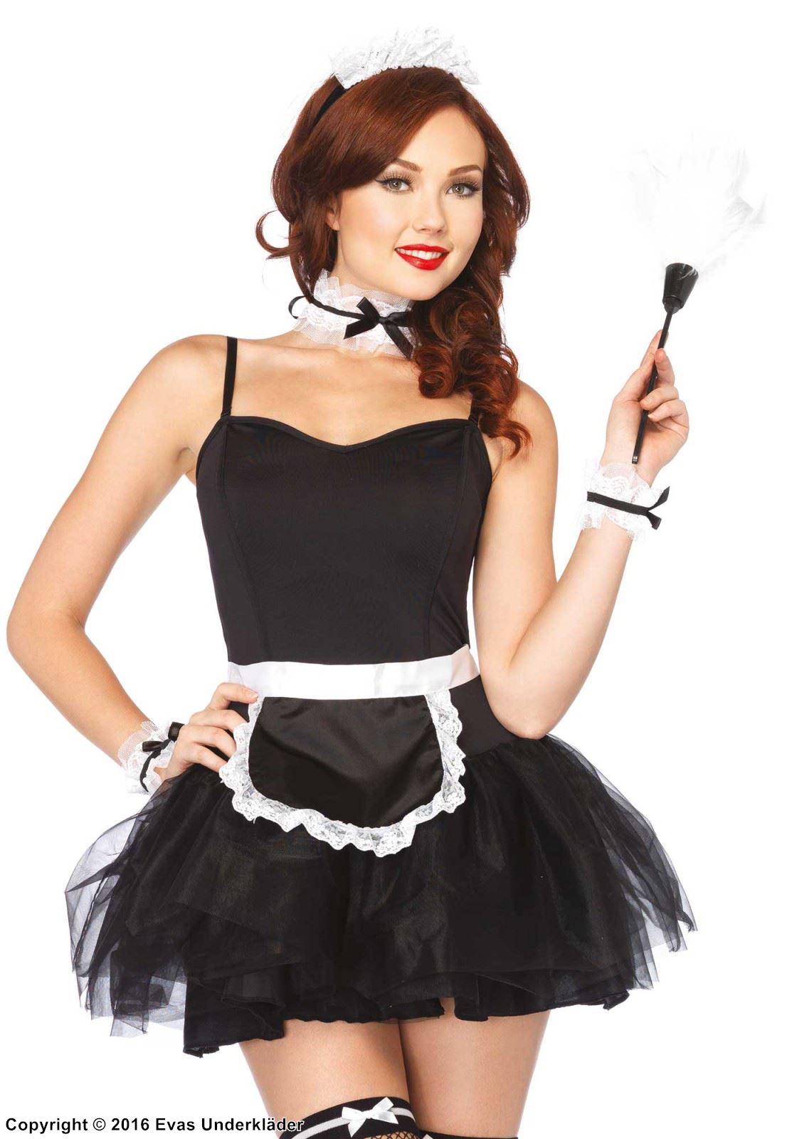 French maid, costume dress, ruffle trim, apron